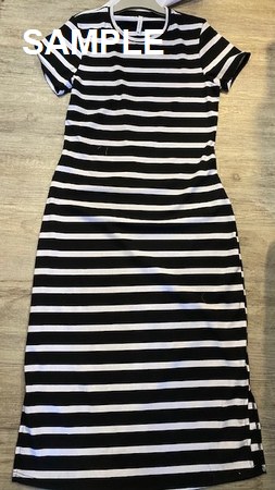 LDS STRIPE RIBBED DRESS TR23246